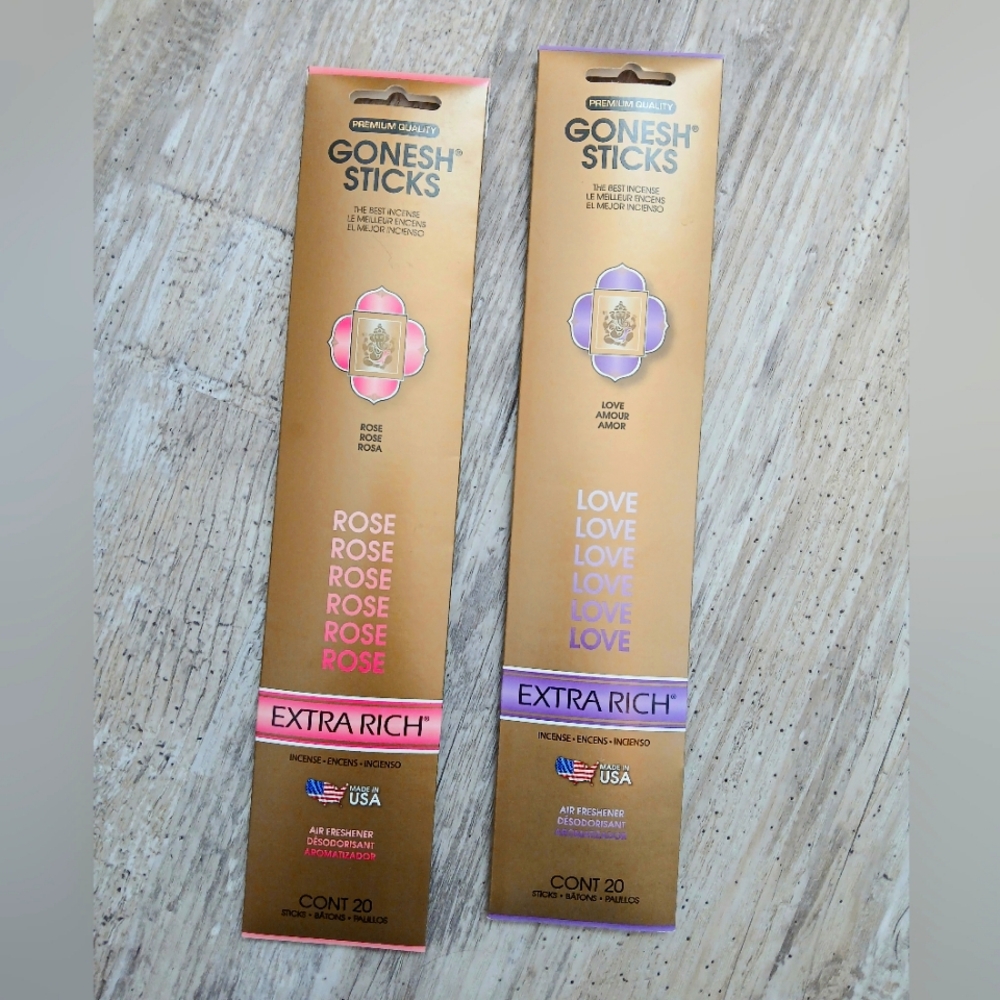 Gonesh Sticks Incense Pack of 20 each - Rose and Love scents